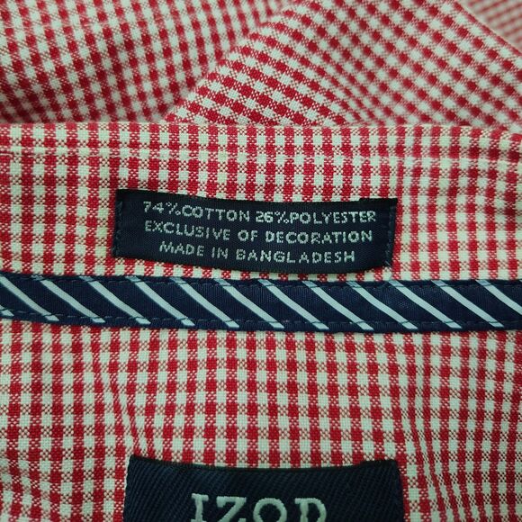 IZOD Varsity Oxford Slim Fit Medium Men Red Plaid Long Sleeve Button Down Shirt - Picture 6 of 6